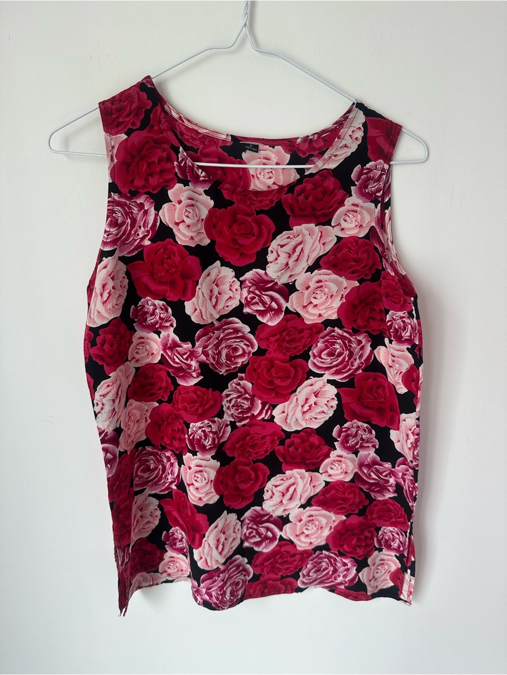 Vintage 100% Silk Floral Tank Top in Red, Pink & Black